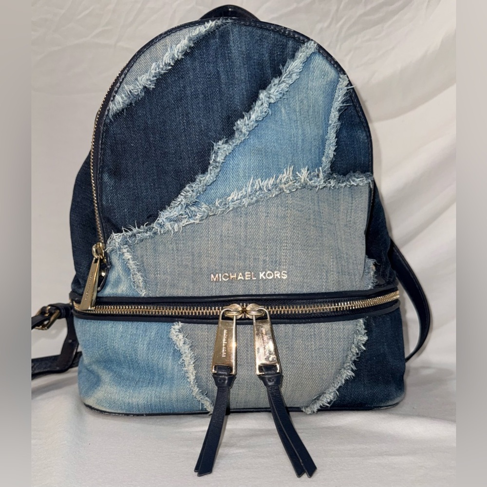 Michael Kors Denim Patchwork Backpack In Light An… - image 1